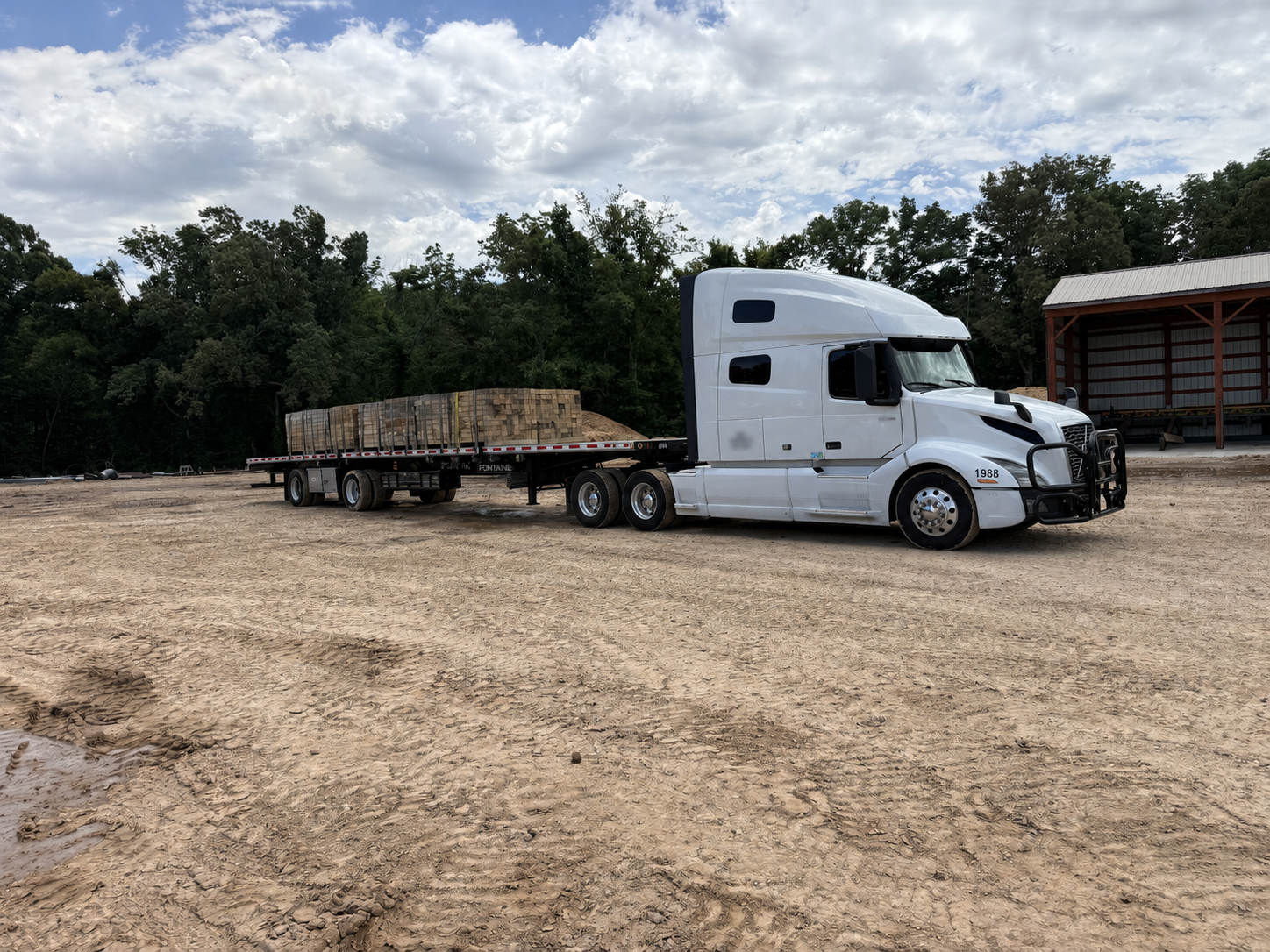 Flatbed trailer loaded for transport