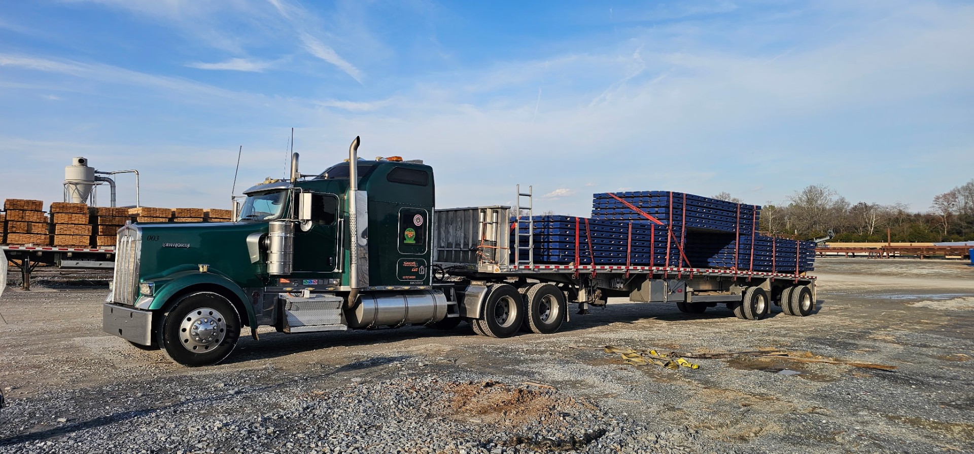 Secured flatbed freight with tie-downs
